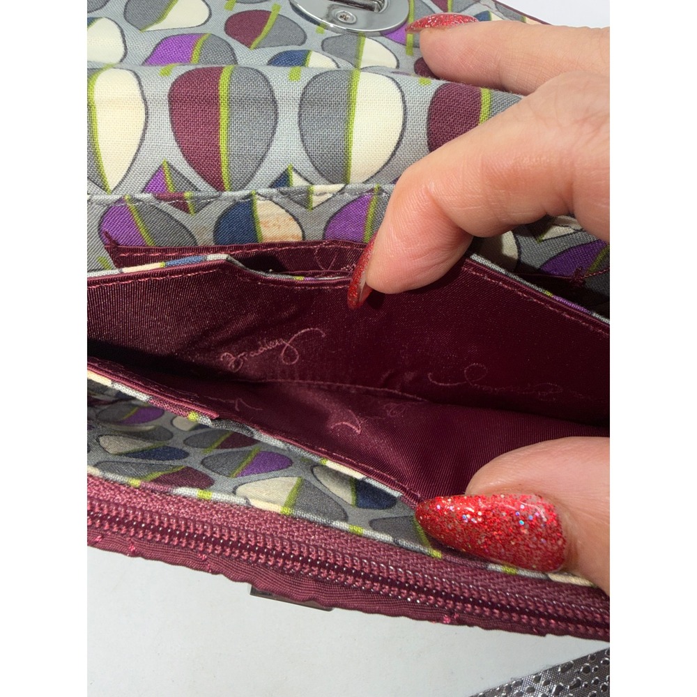 Vera Bradley Burgundy Quilted Microfiber Turn Lock Wallet Clutch Wine Red - Picture 7 of 9